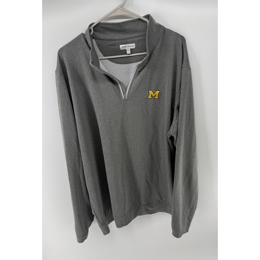 Peter Millar Performance Quarter-Zip Michigan Wolverines Men's Gray XXL